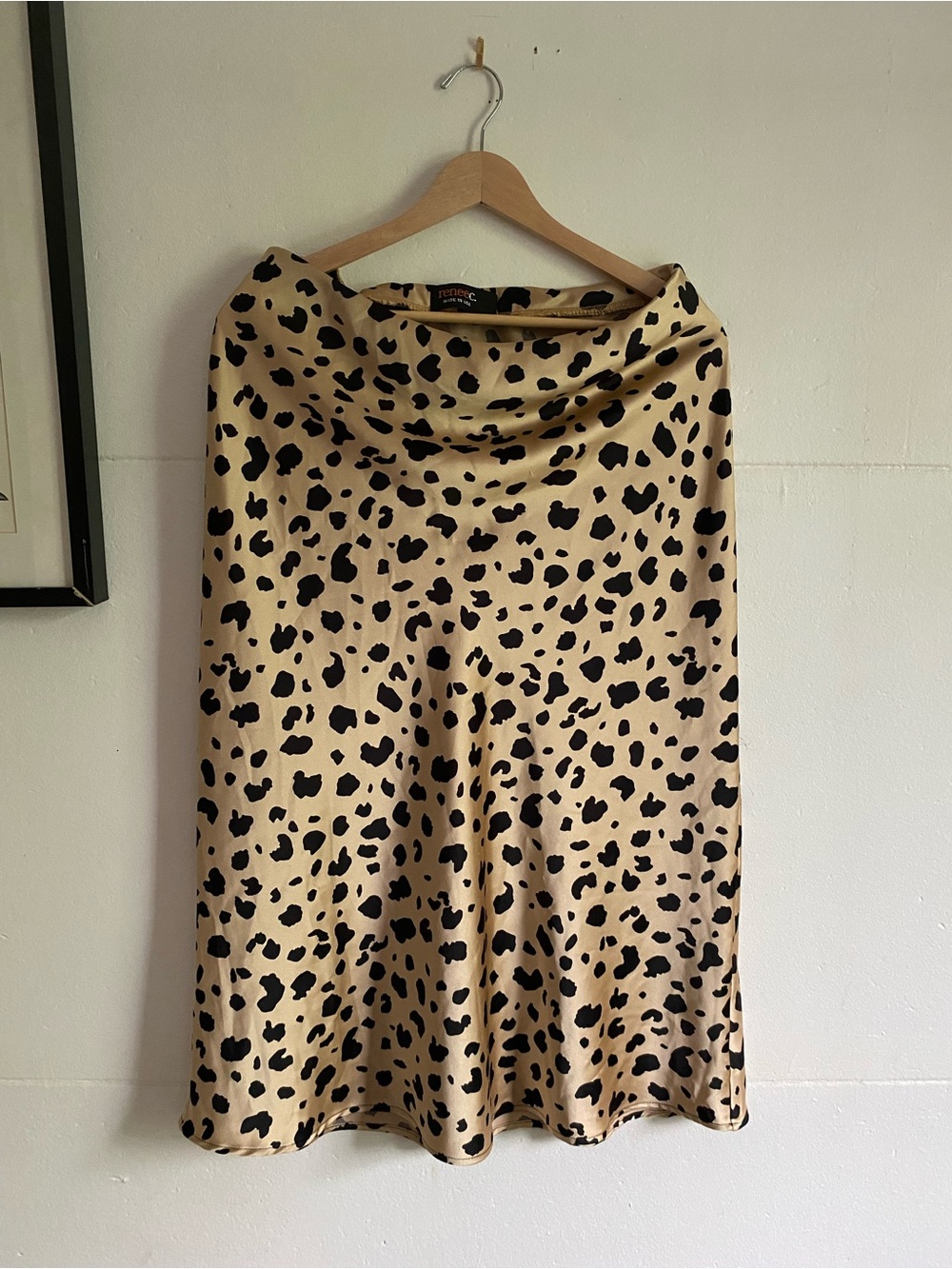 Renee C. Beige Satin Leopard-Spot Midi Skirt
